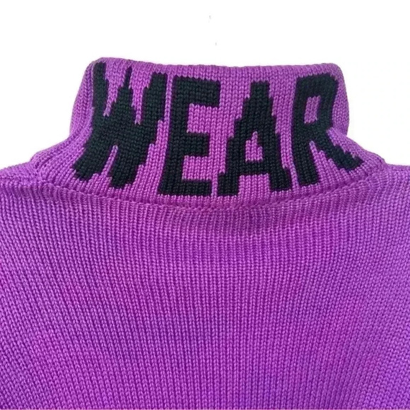 GCDS WEAR Cropped Purple Knit Turtleneck Logo Sweater  Made in Italy Size Small - Picture 6 of 9